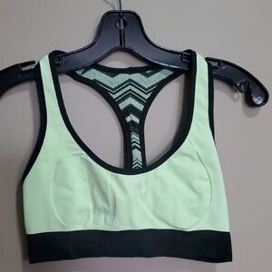 Black and Neon Green Sports Bra with Geometric Racerback Size 2